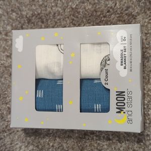 Moon & Stars Swaddle Blanket Set, Blue Animal 100% cotton